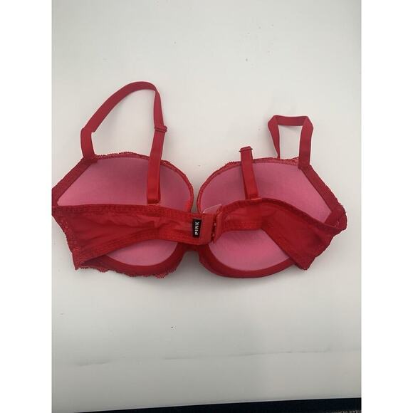Pink Victorias Secret Date Push Up Bra Red W Lace 36C Padded Convertible Straps - Picture 3 of 8